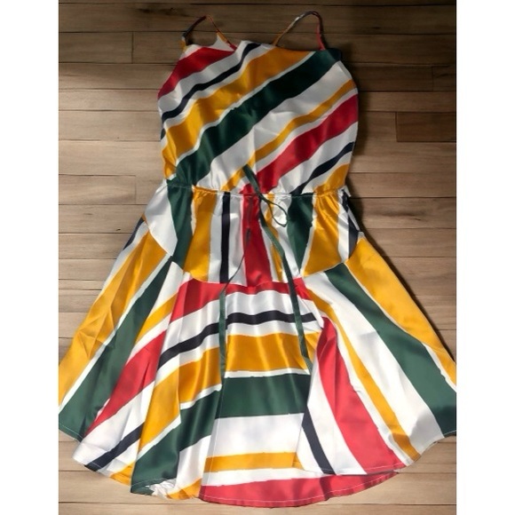 NWT Burgundy & Marigold Stripe Dress, Sz. M - Picture 4 of 8